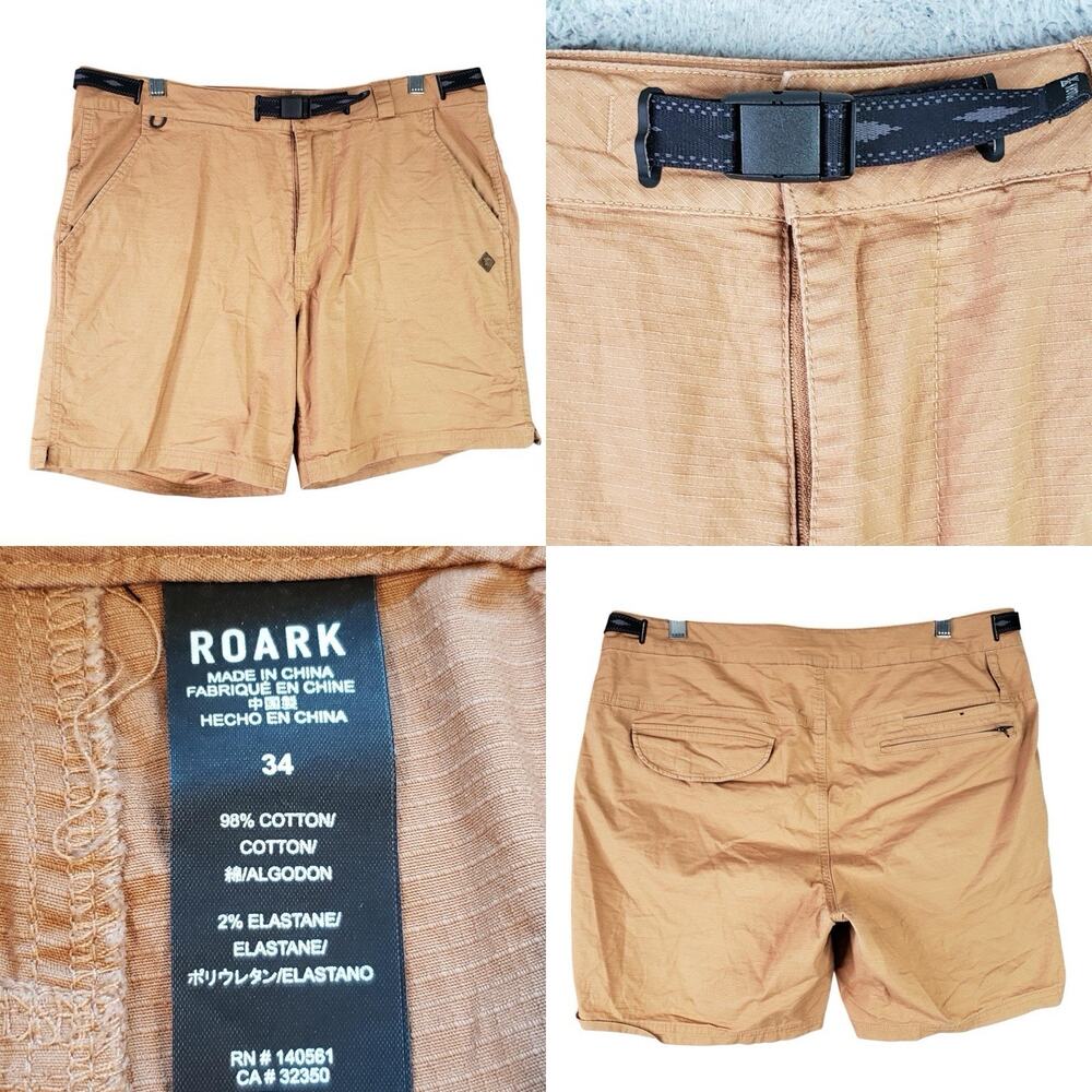 Roark Campover Shorts Mens Size 34 Stretch Cotton Ripstop Hiking Golden Brown